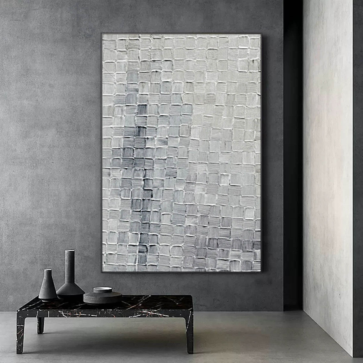 Silver Gray Textured Grid Wall Art
