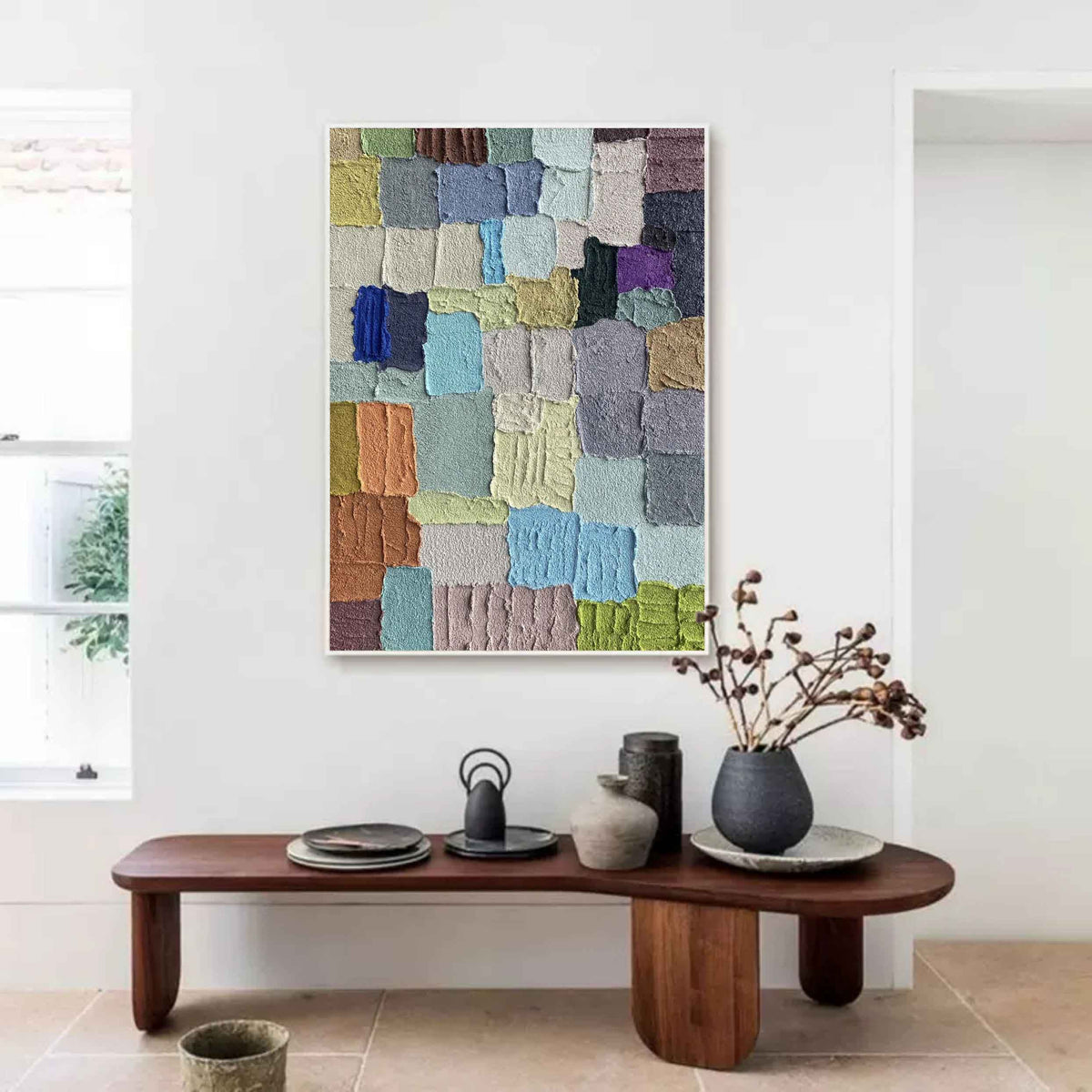 Colorful Multi Toned Textured Patchwork Oil Painting