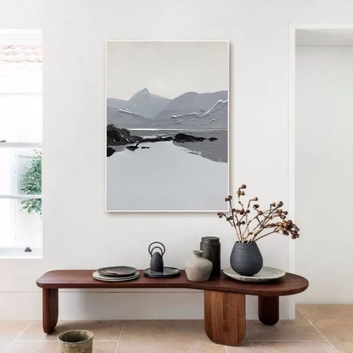 Monochrome Textured Mountain Landscape Painting