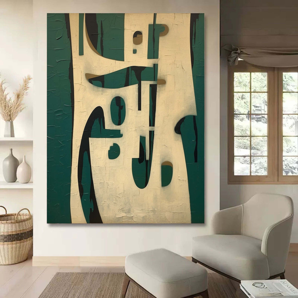 Wall Art Vertical Abstract Geometric Block Sage