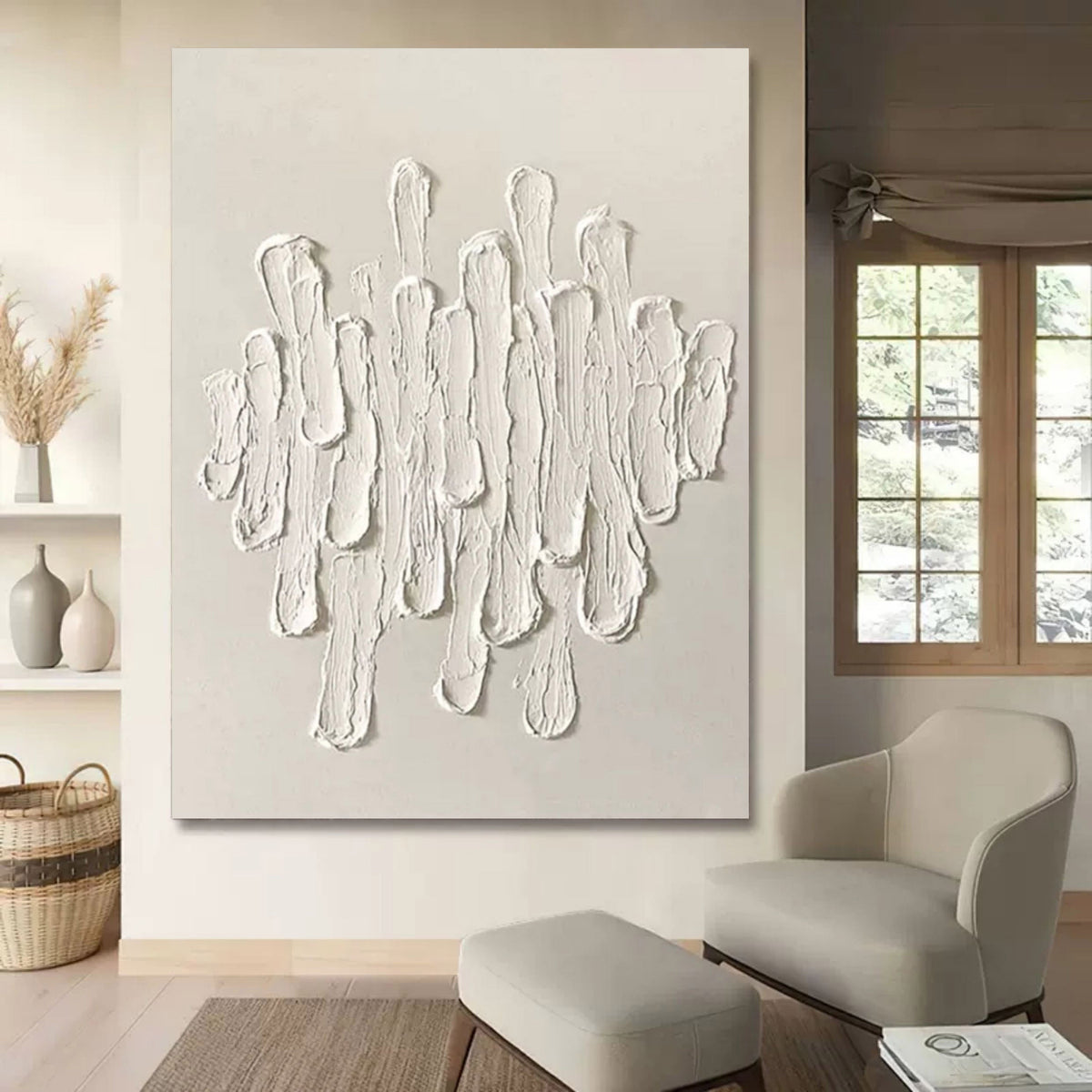 Wall Art White Plaster Strokes Minimalist Texture Living Room | Neutralighting