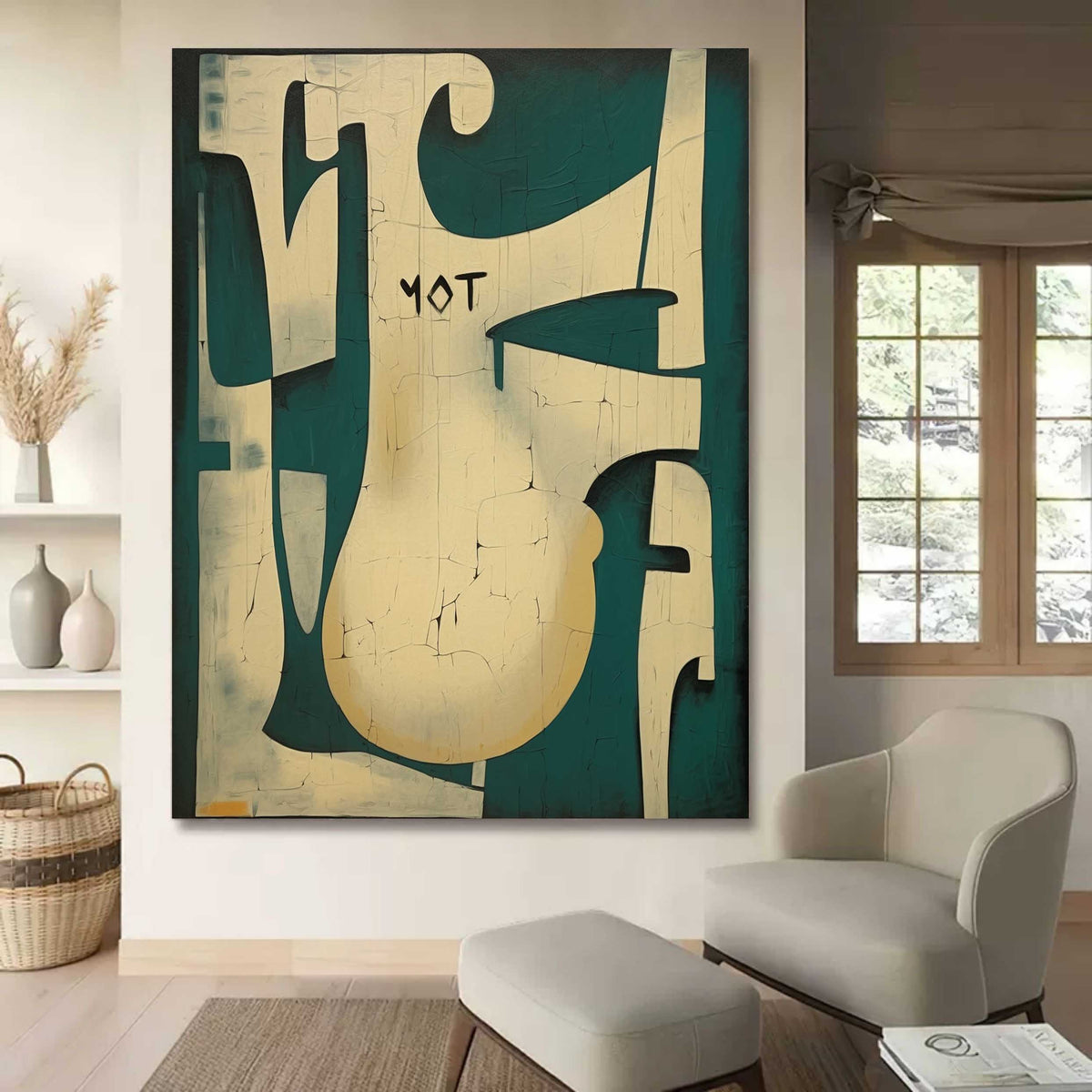 Teal and Neutral Textured Geometric Wall Art