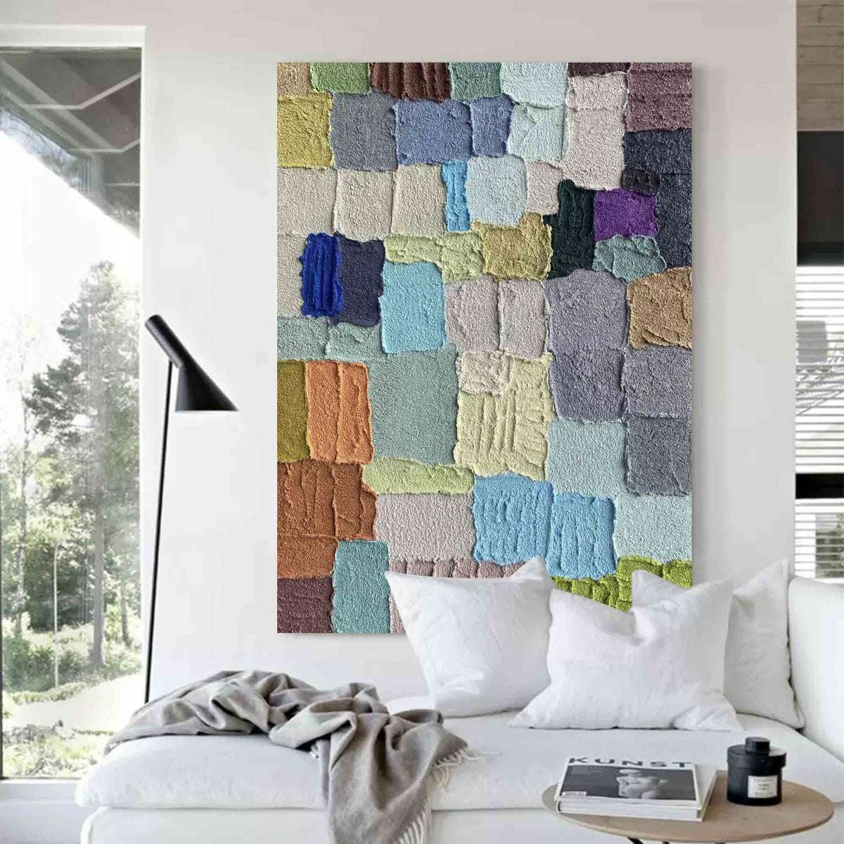 Colorful Multi Toned Textured Patchwork Oil Painting