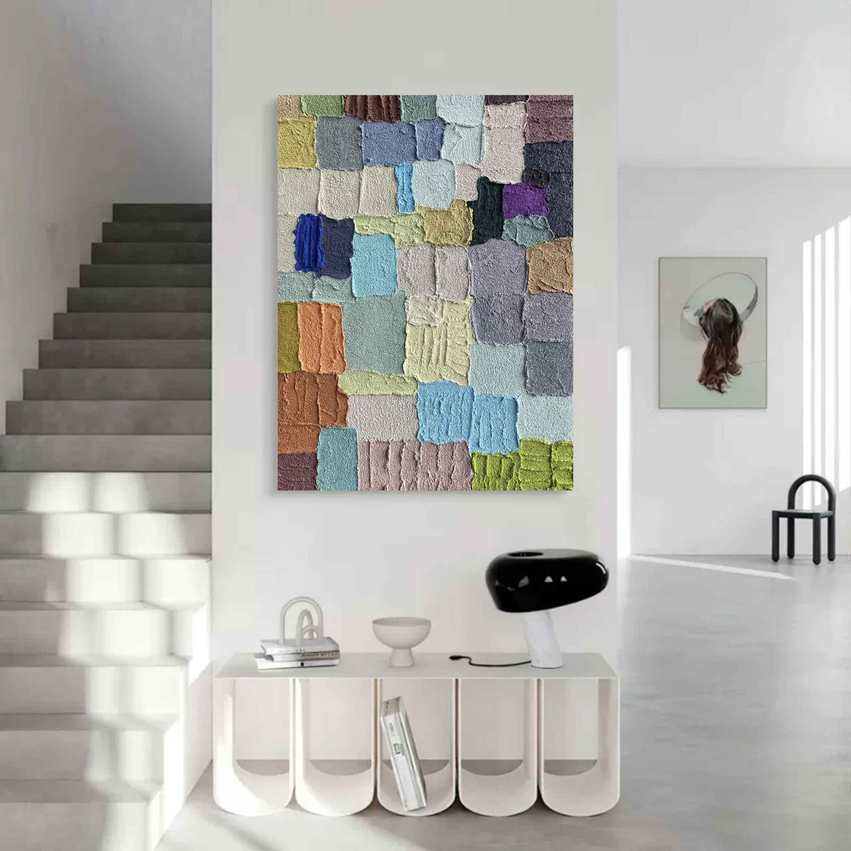 Colorful Multi Toned Textured Patchwork Oil Painting