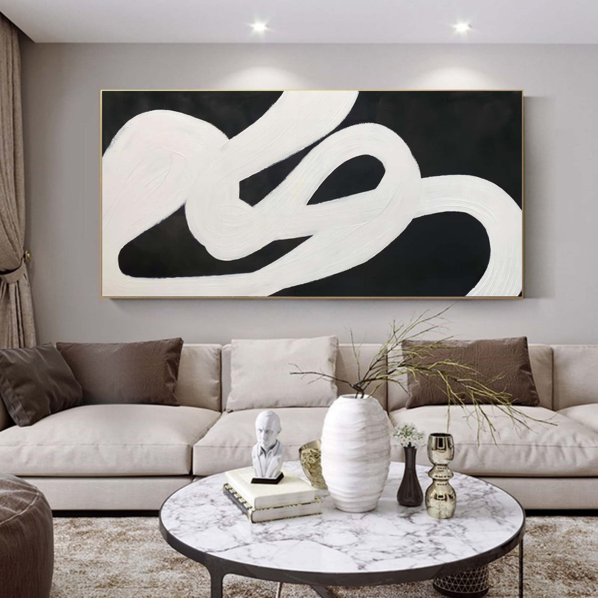 Wabi-Sabi Black White Curved Texture Painting