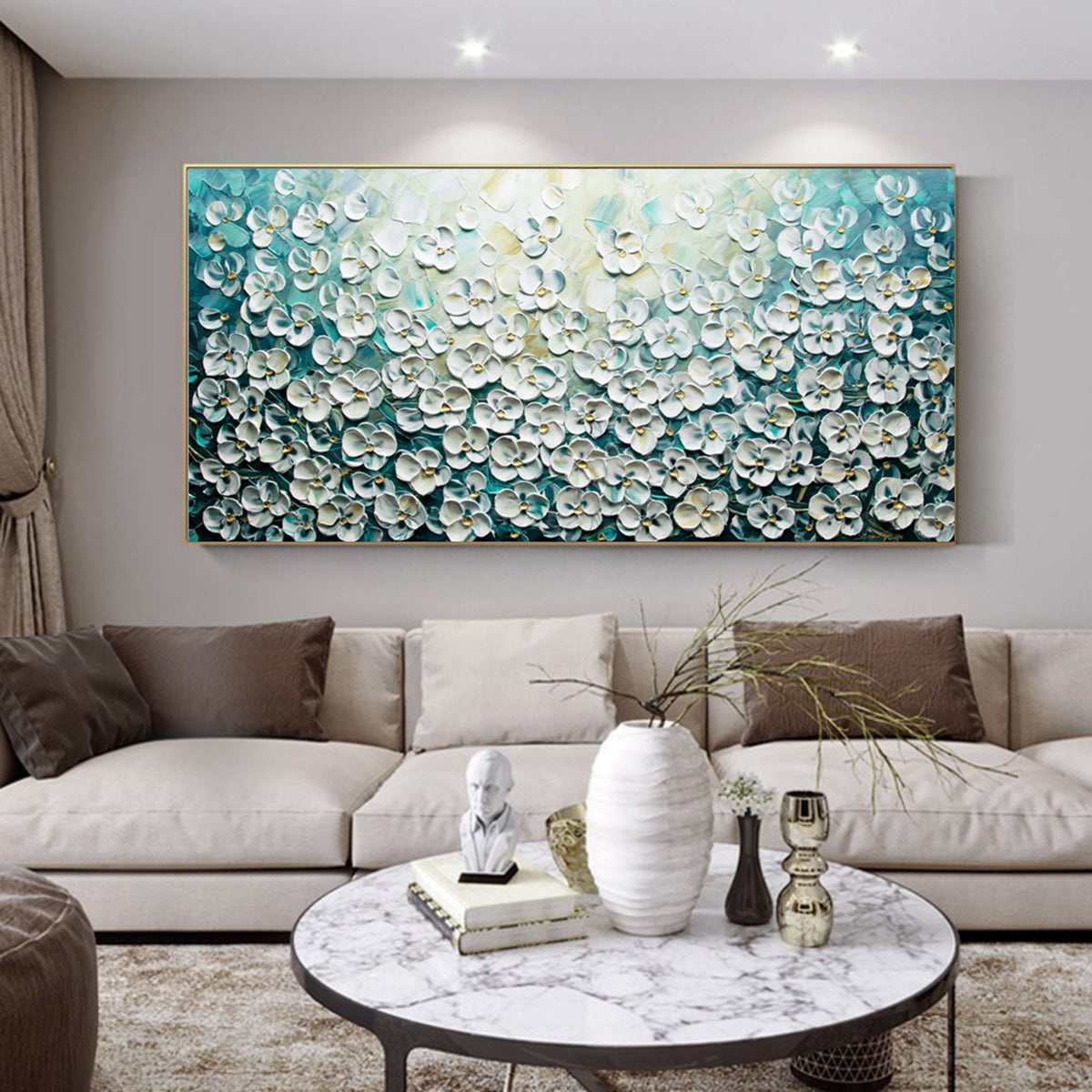 White Floral Panorama 3D Impasto Painting