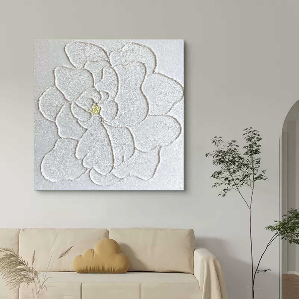 Plaster Art Texture White Textured Flower Painting