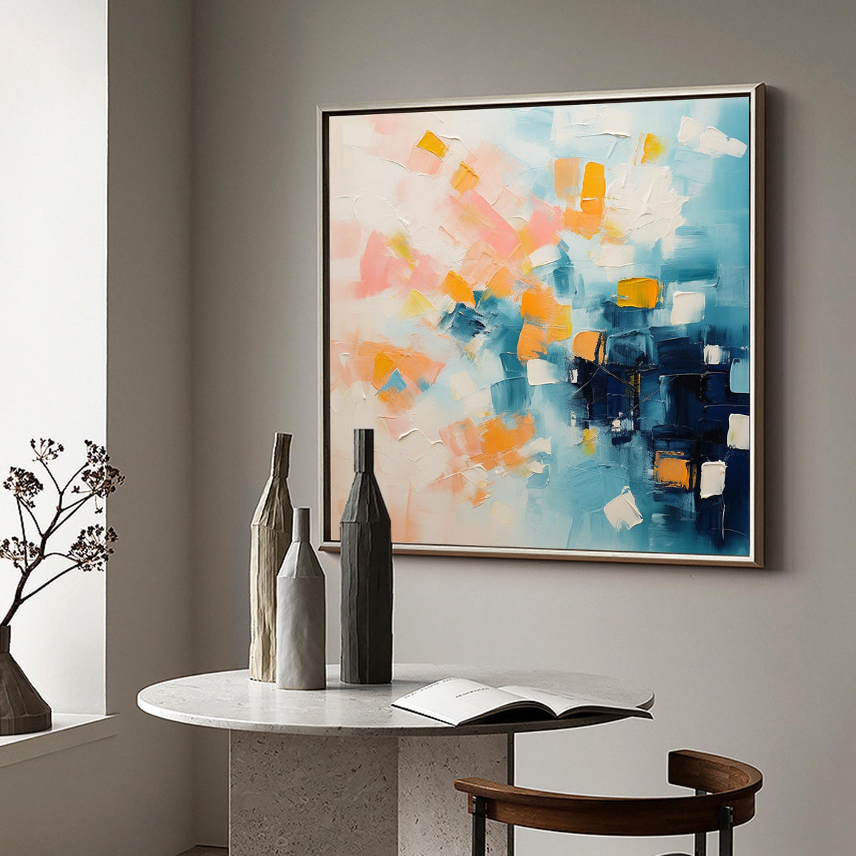 Geometric Pixel Painting Soft Pink Blue
