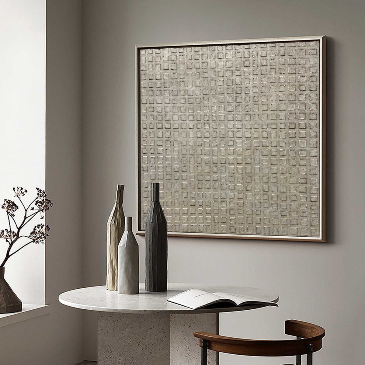 Wabi-Sabi Neutral Grid Texture Painting
