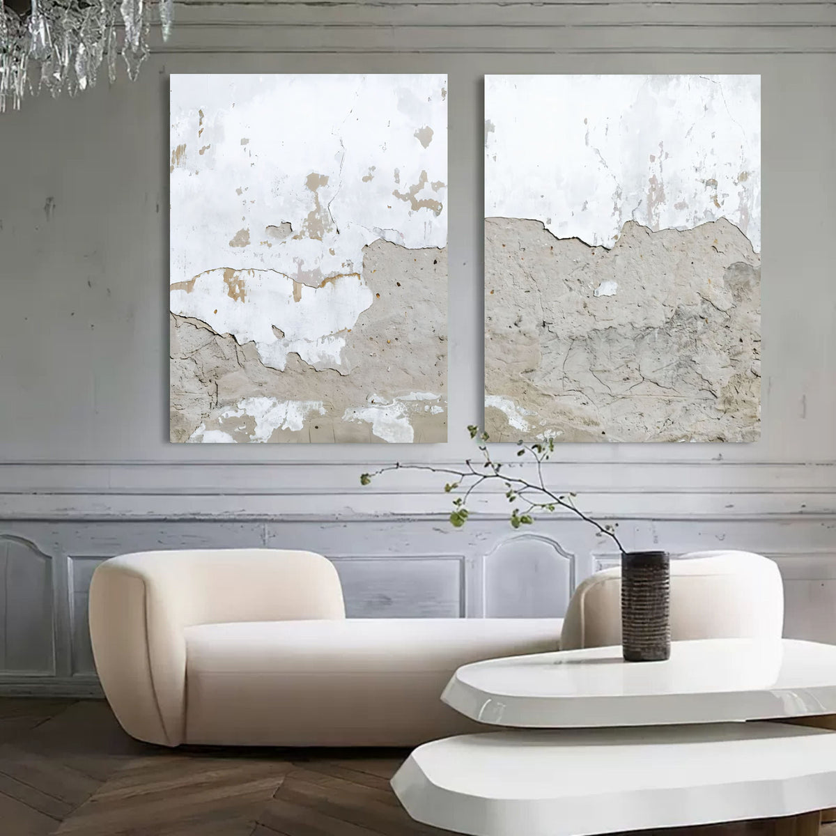 Wabi-Sabi Weathered Wall Diptych Painting