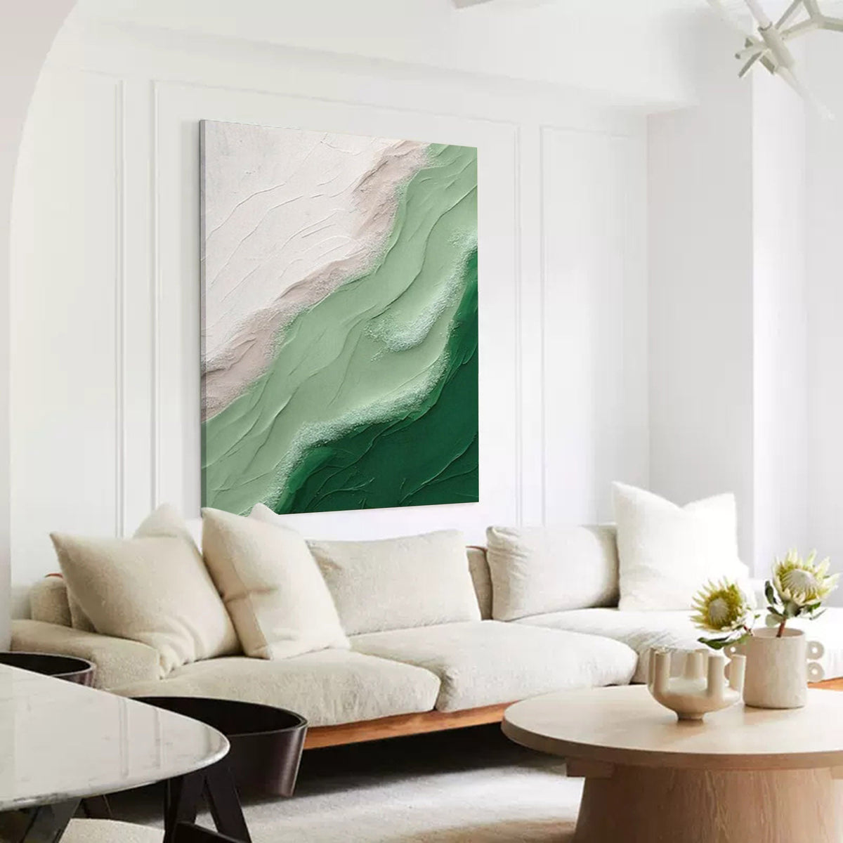 Textured Green Landscape Oil Painting 3D Wave
