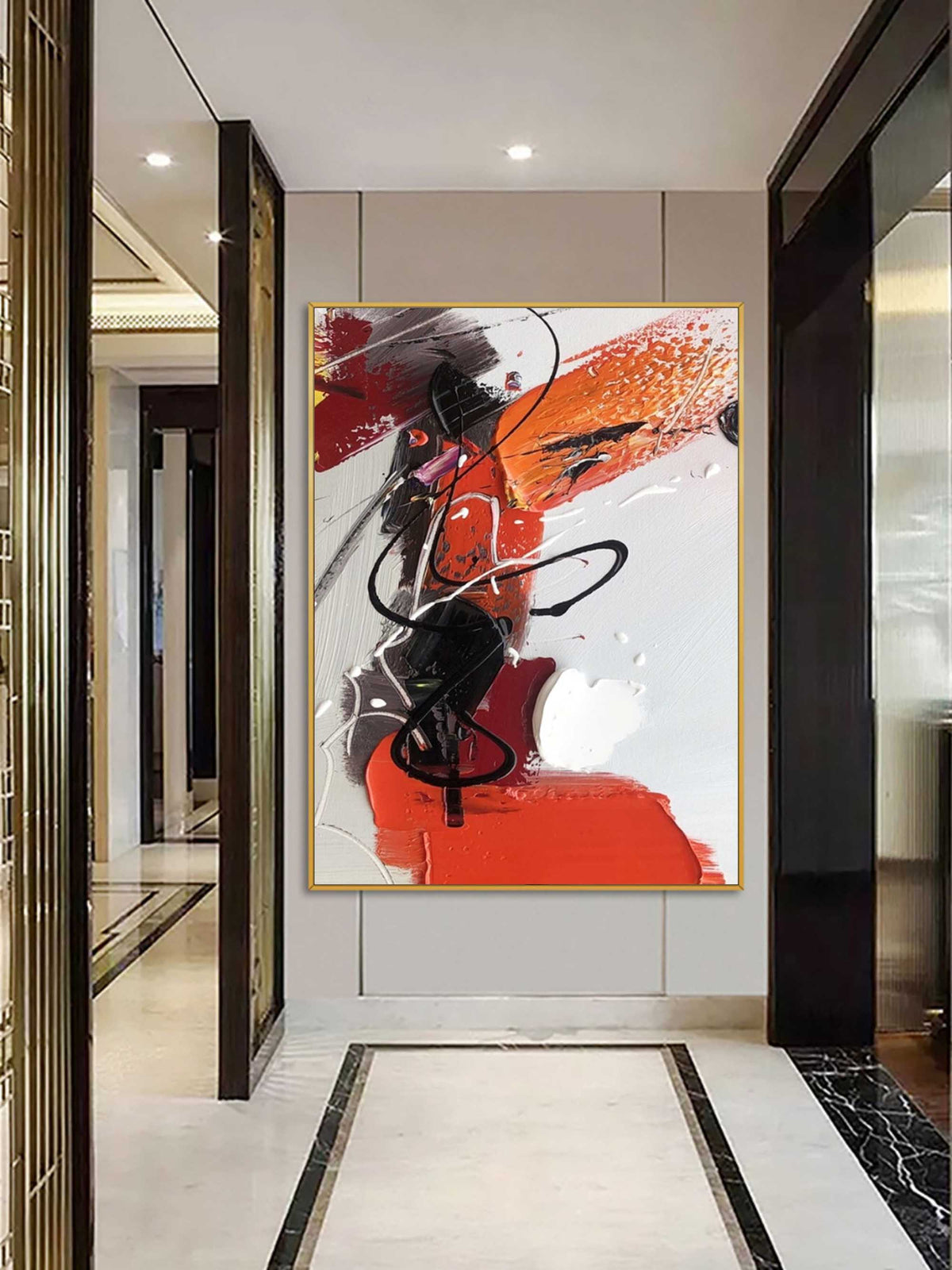 Colorful Vibrant Abstract Painting Red Orange