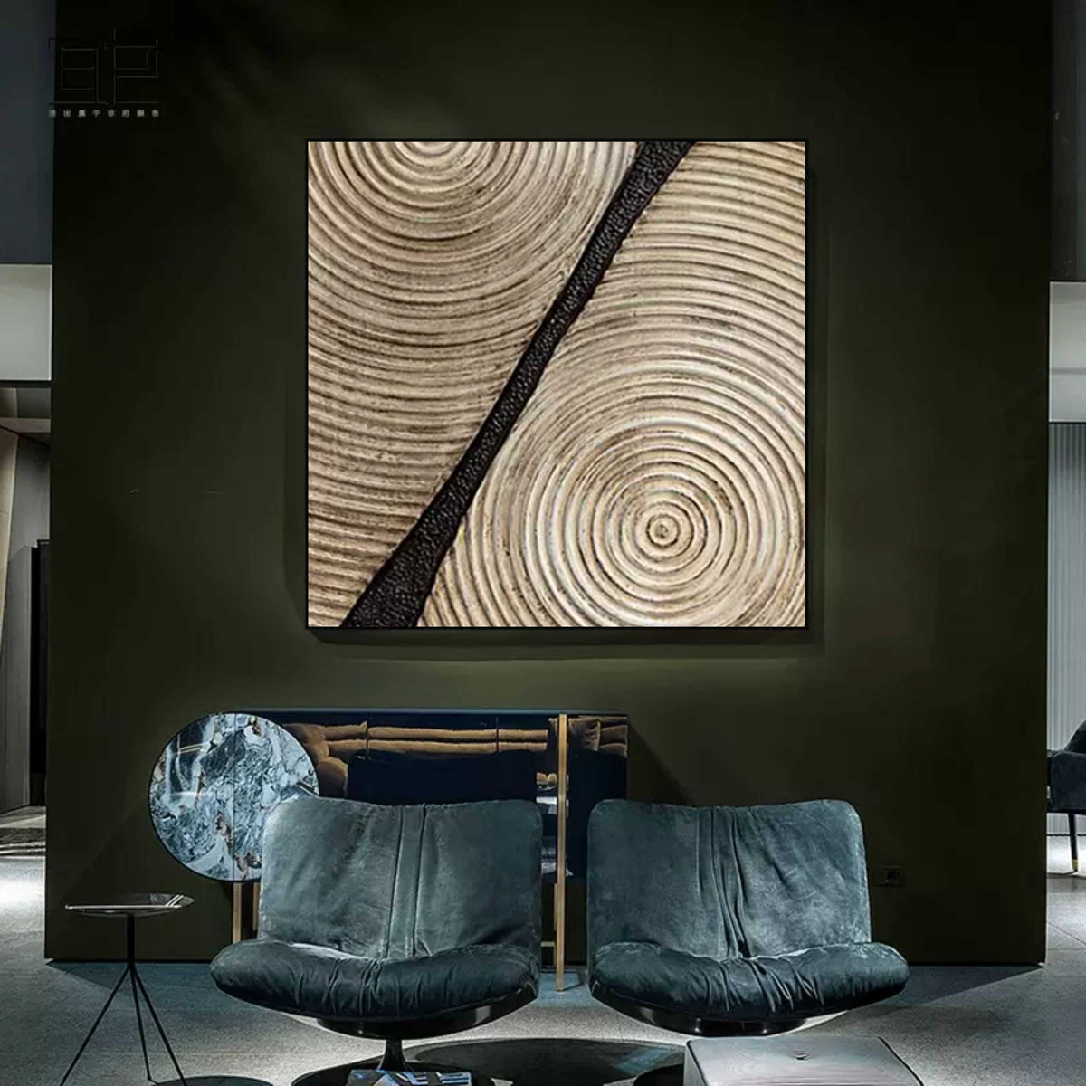 Neutral Tone Textured Spiral Abstract Oil Painting