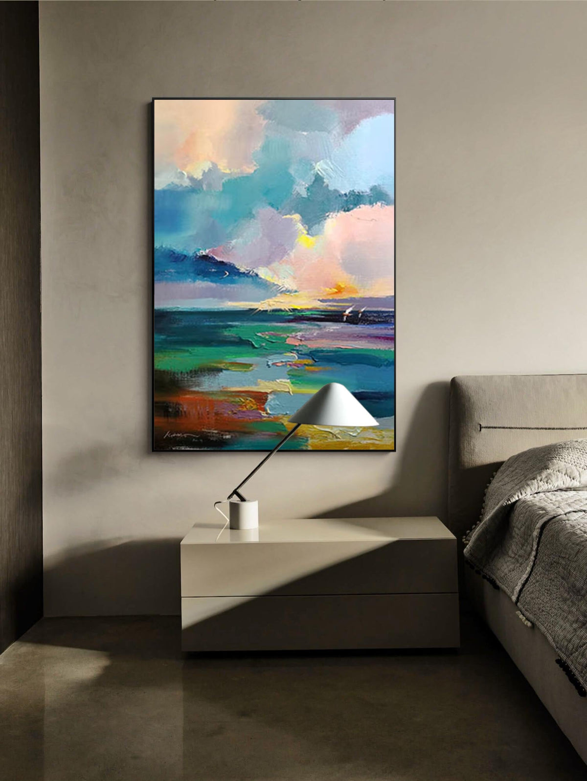 Vibrant Coastal Sunset Oil Painting Impasto Texture