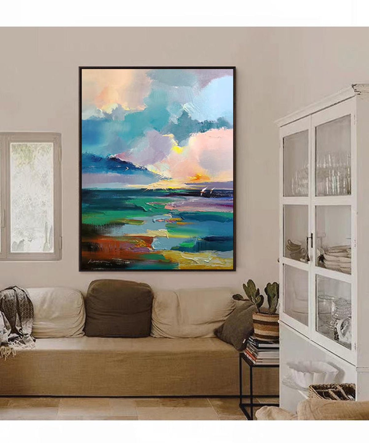 Vibrant Coastal Sunset Oil Painting Impasto Texture