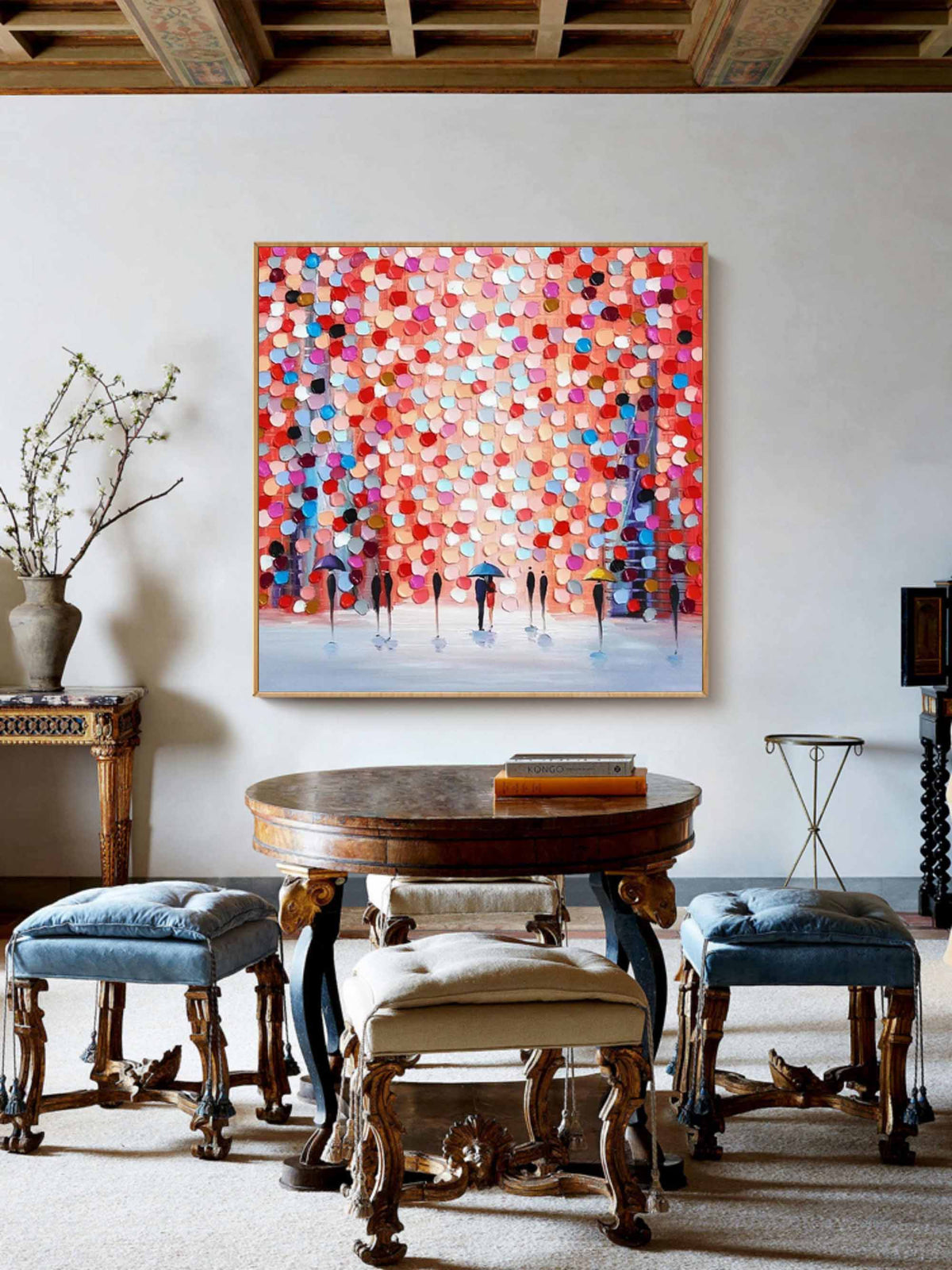 Rainy City Dot Art Oil Painting