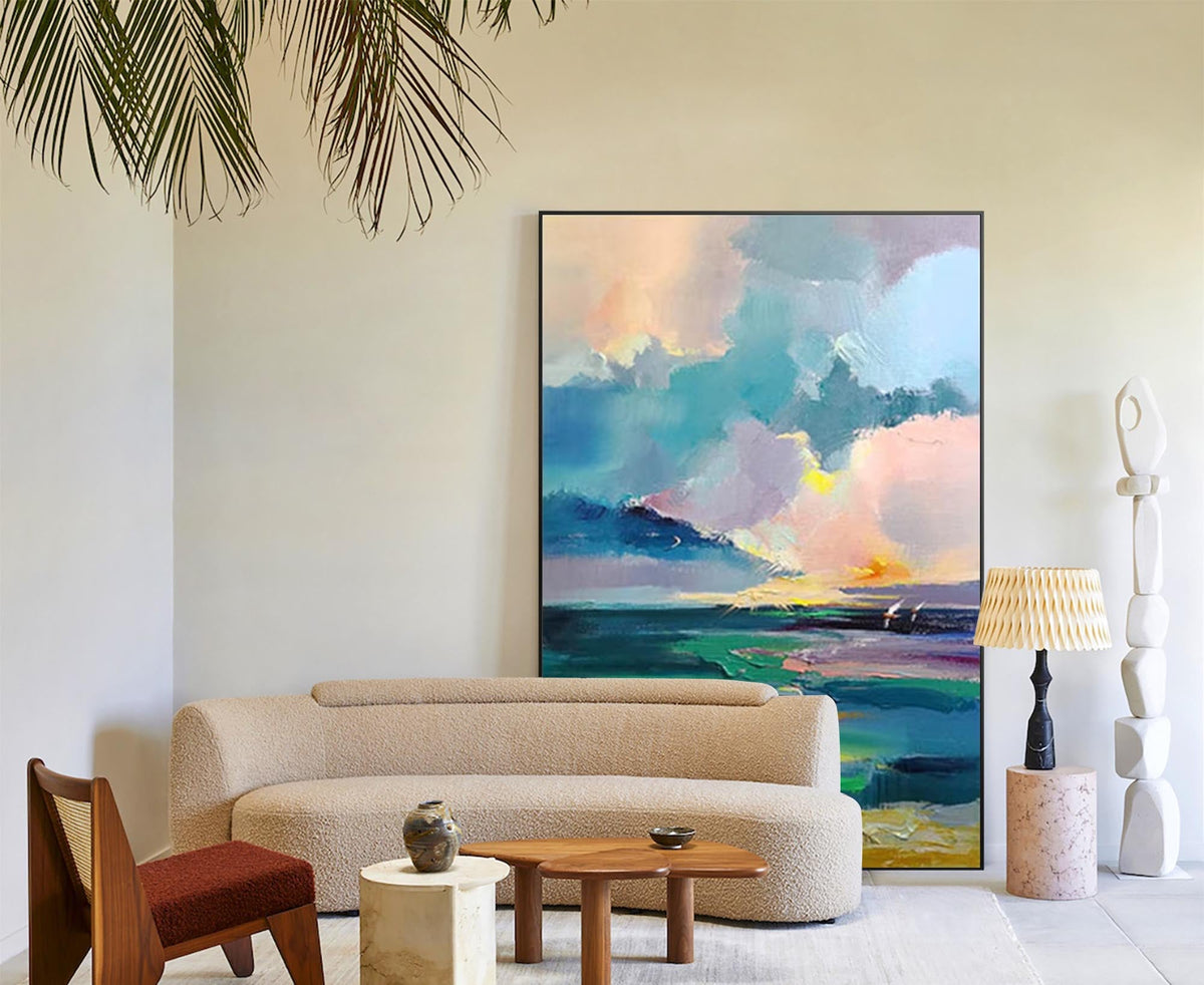 Vibrant Coastal Sunset Oil Painting Impasto Texture
