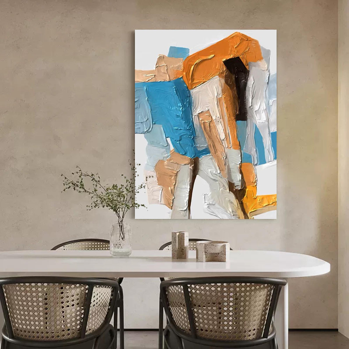Bold Geometric Abstract Canvas Wall Art in Teal and Ochre