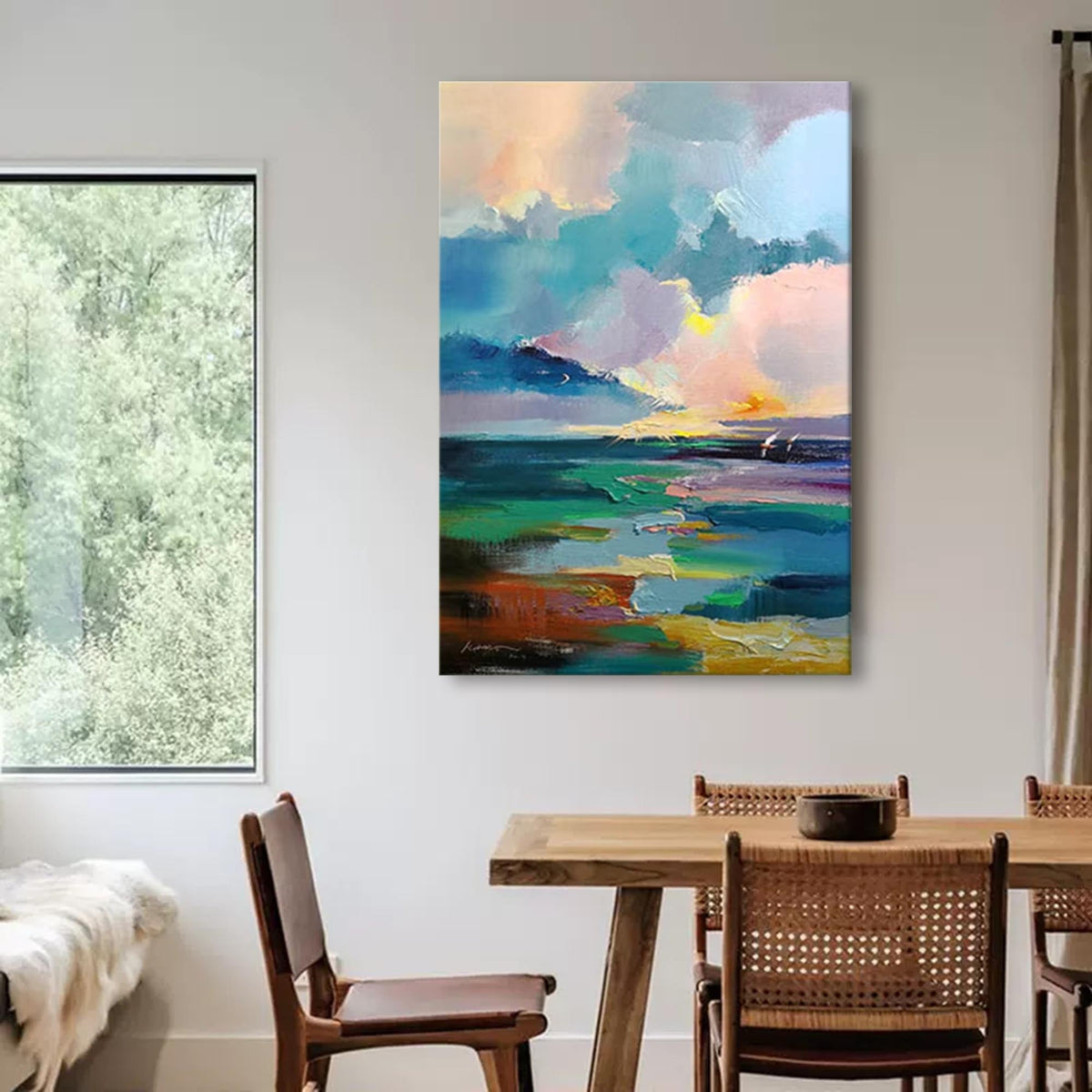 Vibrant Coastal Sunset Oil Painting Impasto Texture