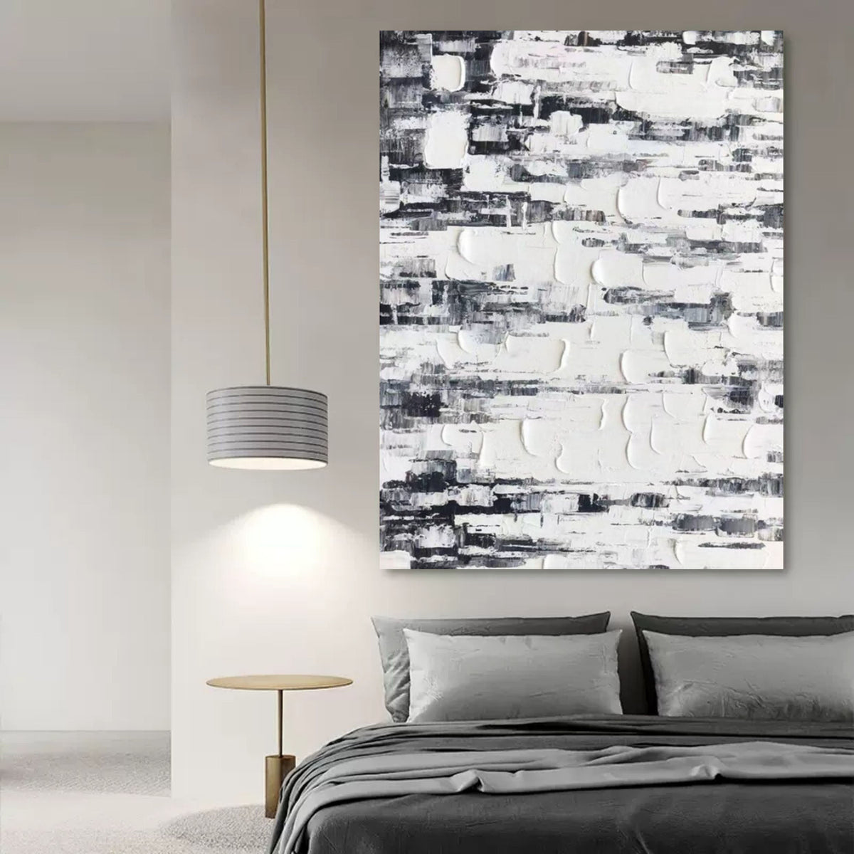 Black White Impasto Abstract Oil Textured Painting