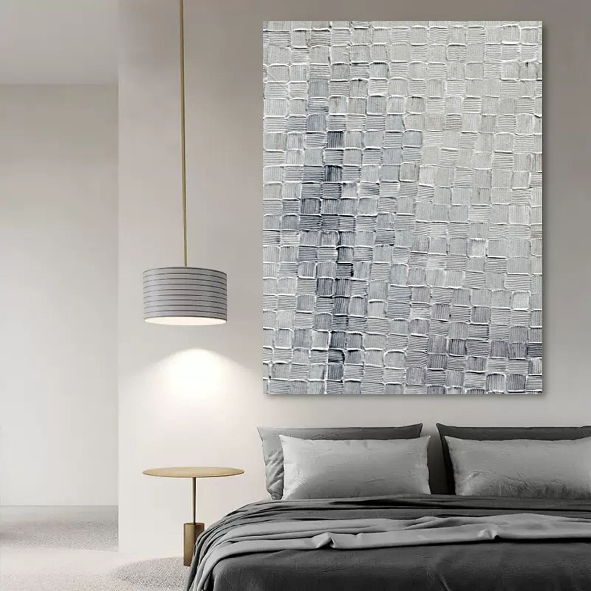 Silver Gray Textured Grid Wall Art