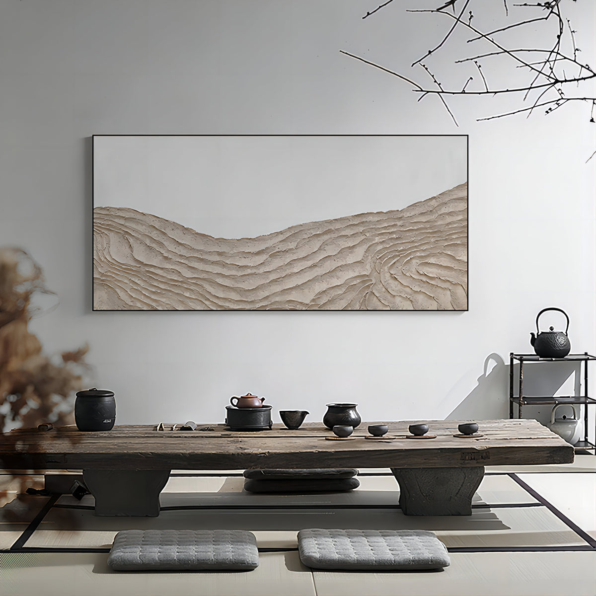 Wabi-Sabi Textured Mountain Range Painting