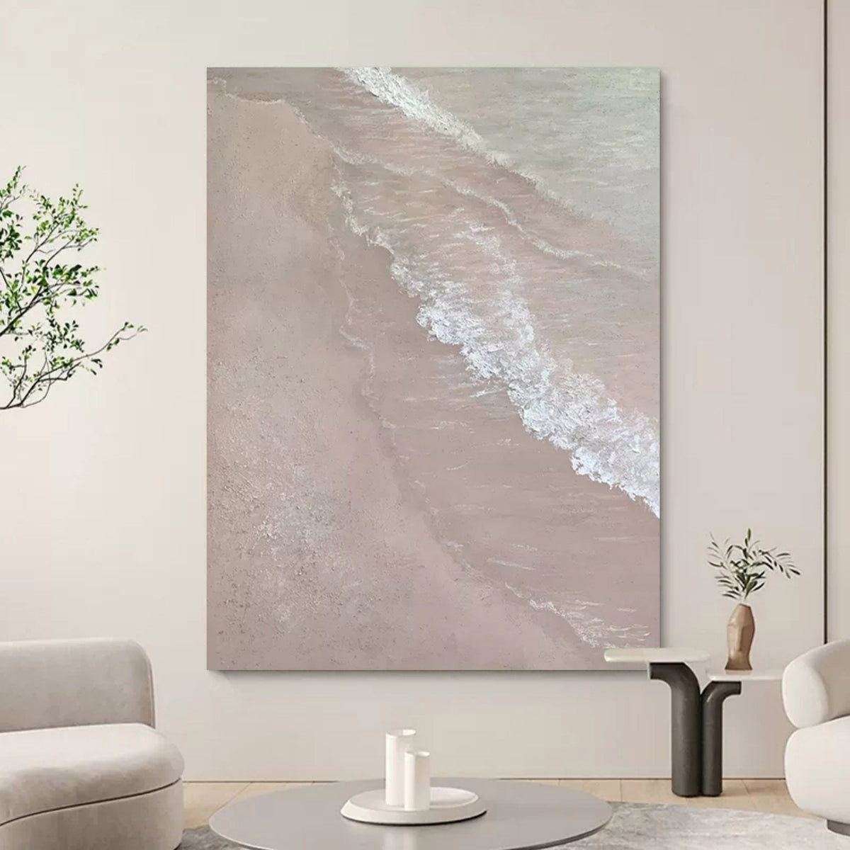 Wabi-Sabi Wall Art Soft Pink Beach Wave Painting