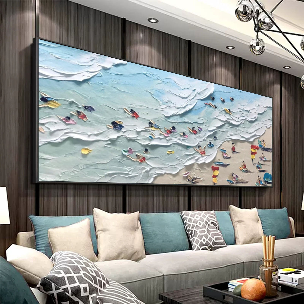 Aerial Beach Scene Impasto Painting