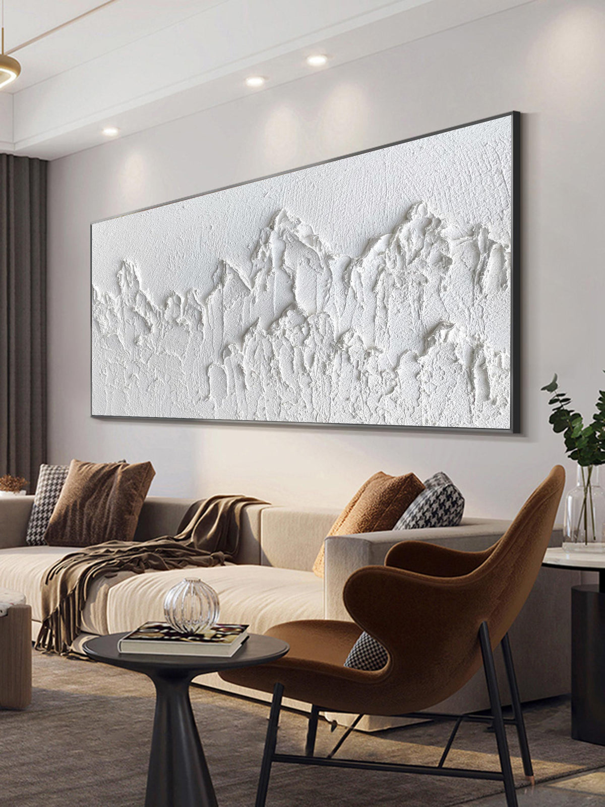 Minimalist White Mountain Textured Canvas Wall Art