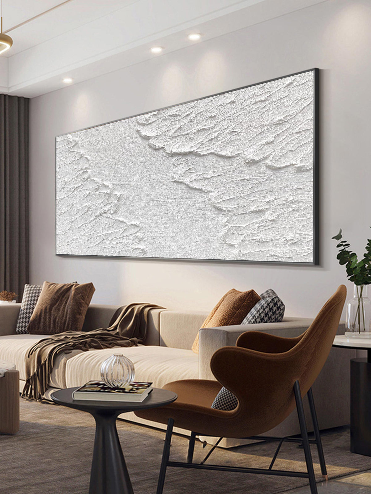 Large 3D Textured White Abstract Relief Oil Acrylic Linen Canvas Painting