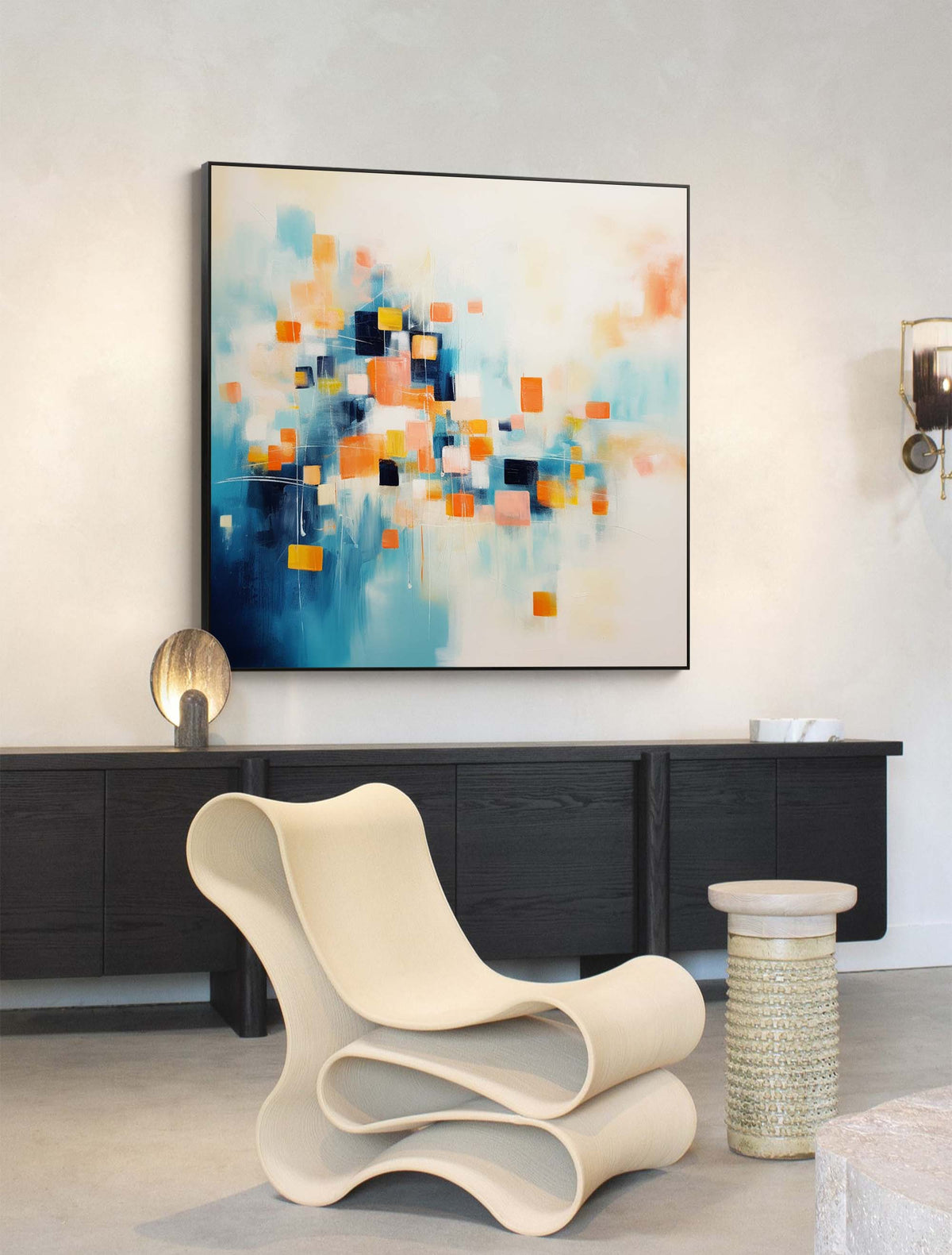 Geometric Pixel Painting Warm Orange Blue