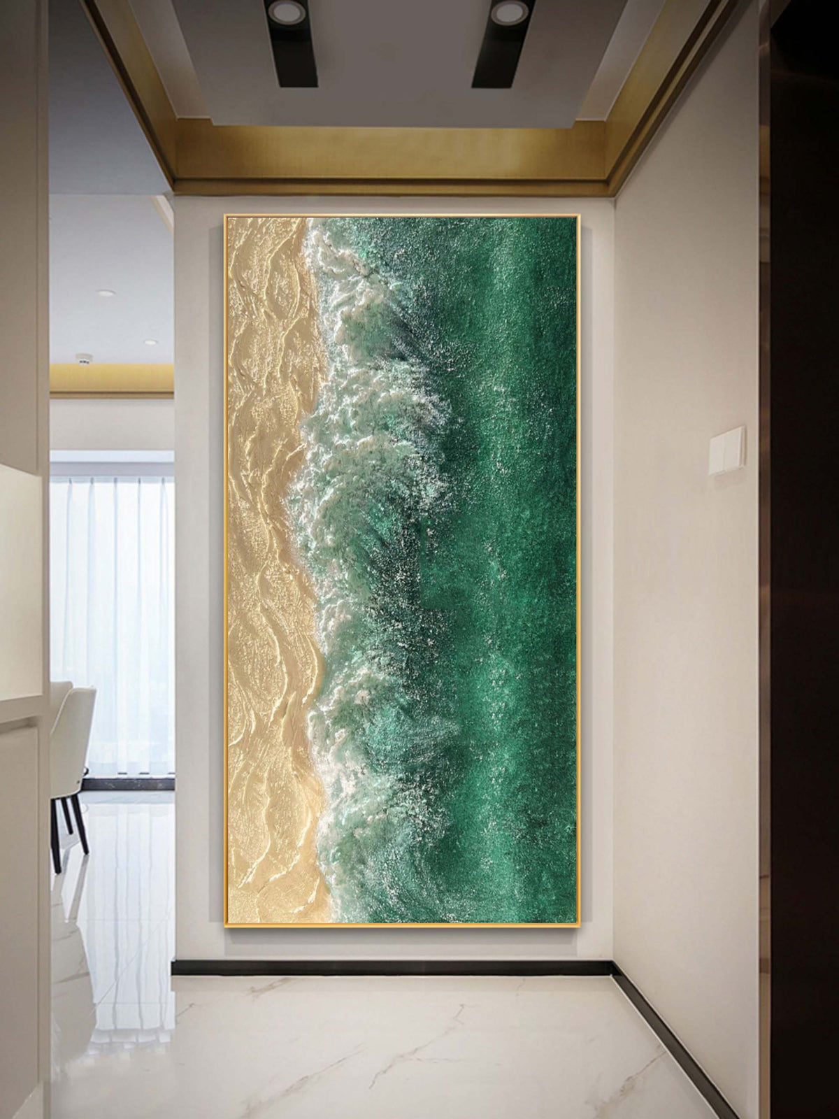 Wall Art Vertical Abstract Crashing Wave Emerald