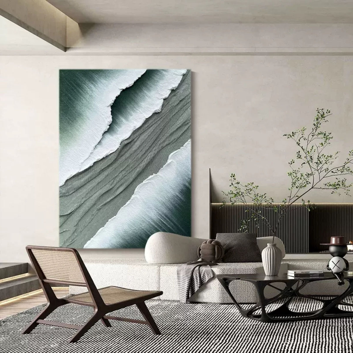 Wall Art Square Abstract Ocean Wave Deep Green