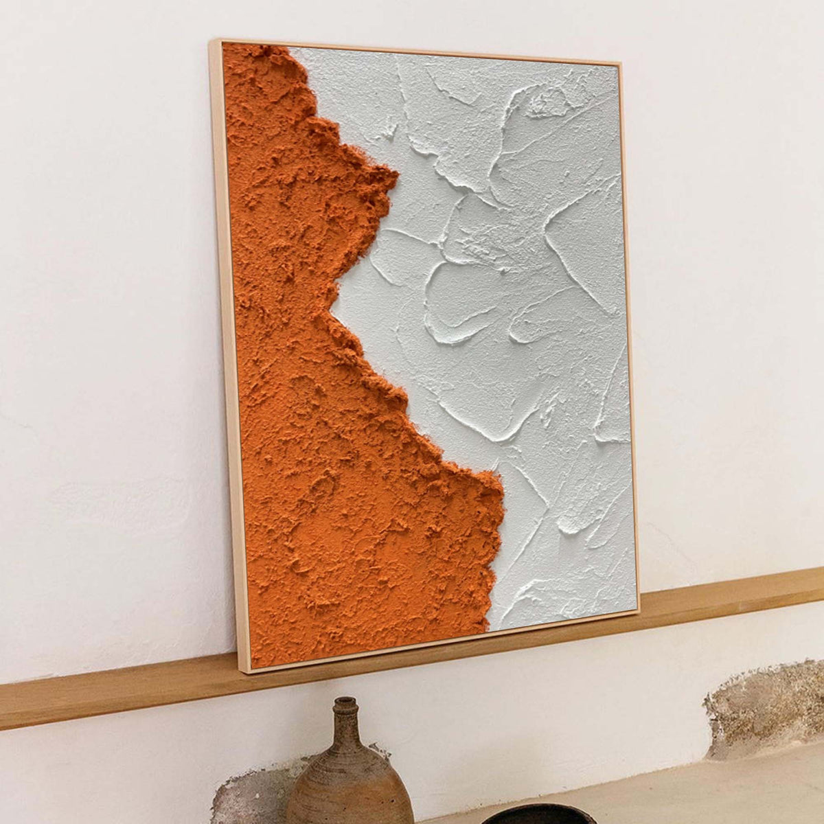 Textured Minimalist Abstract Art Orange White 3D