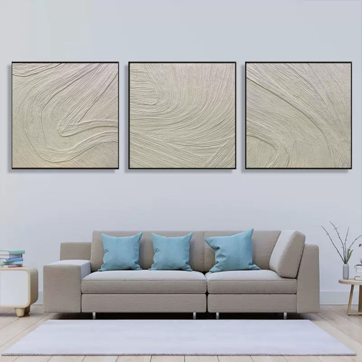 Wall Art Neutral Beige Organic Flow Wave Triptych