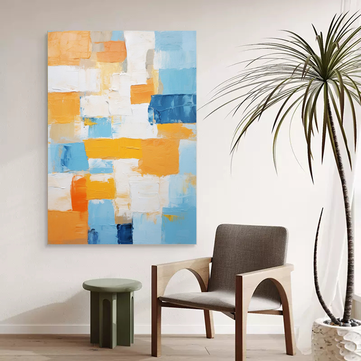 Geometric Color Block Painting Blue Orange
