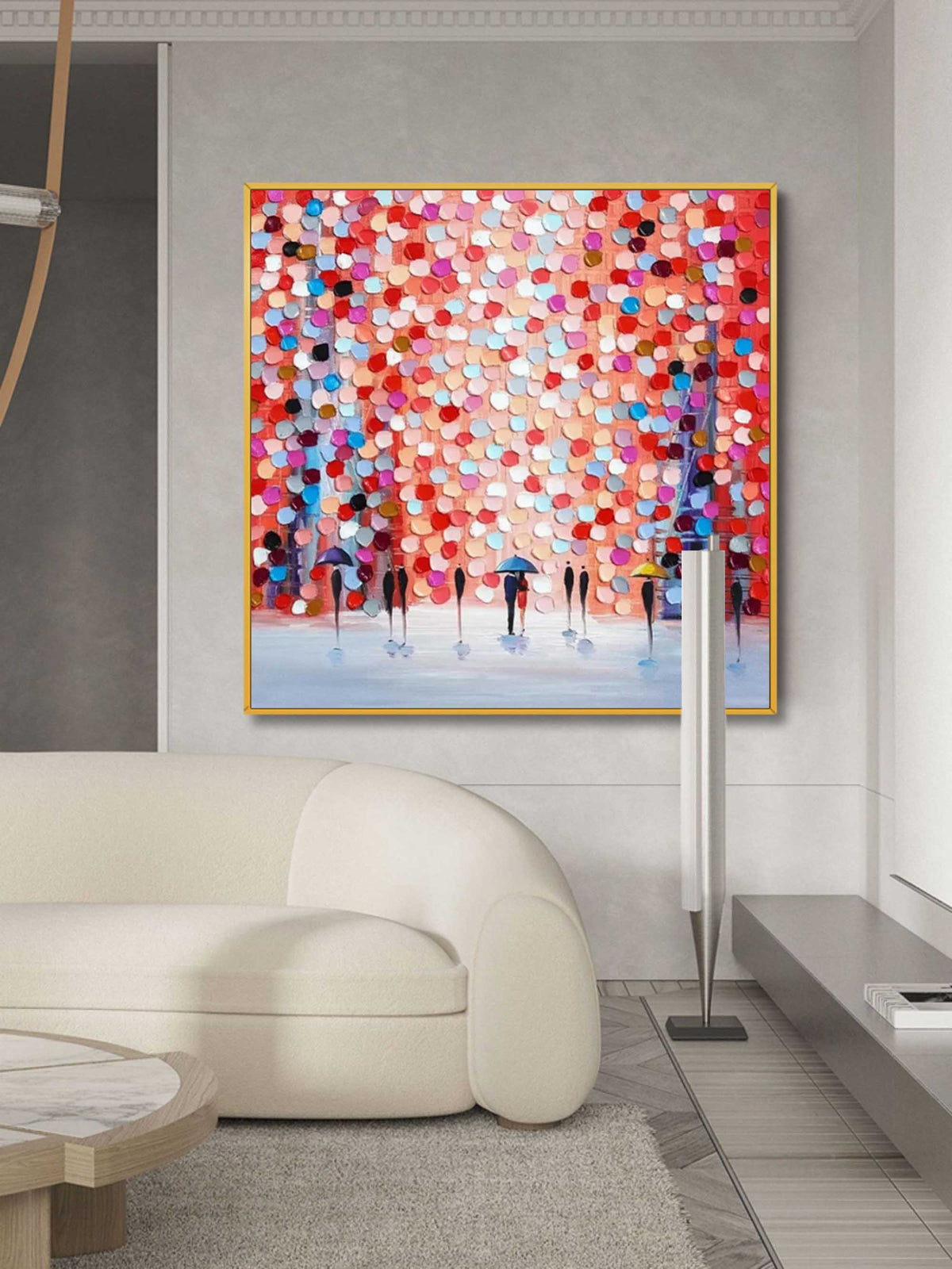 Rainy City Dot Art Oil Painting