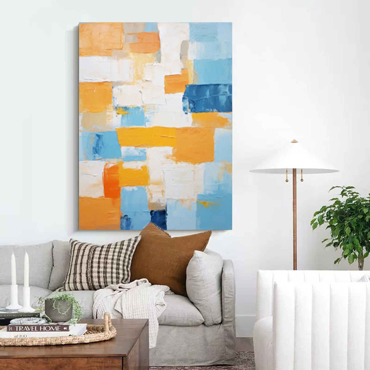 Geometric Color Block Painting Blue Orange