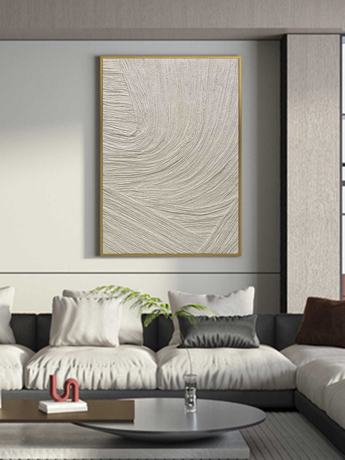 Wall Art Minimalist 3D Beige Textured