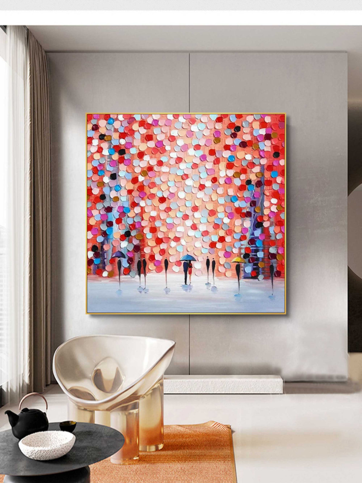 Rainy City Dot Art Oil Painting