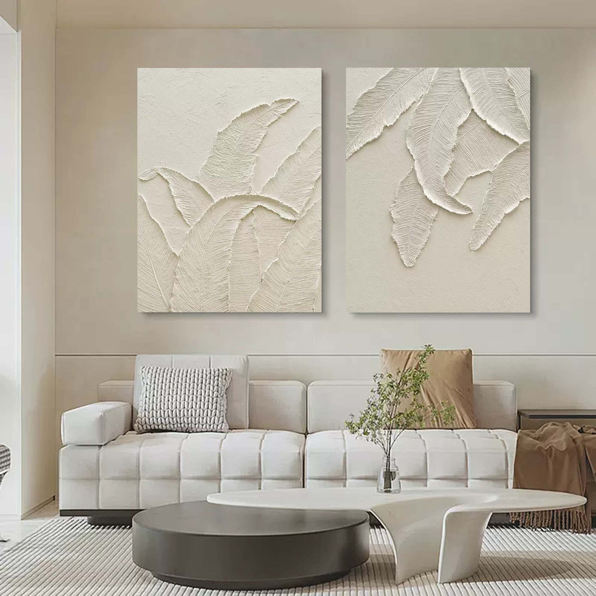 Wabi-Sabi Leaf Texture Relief Painting 2-Piece
