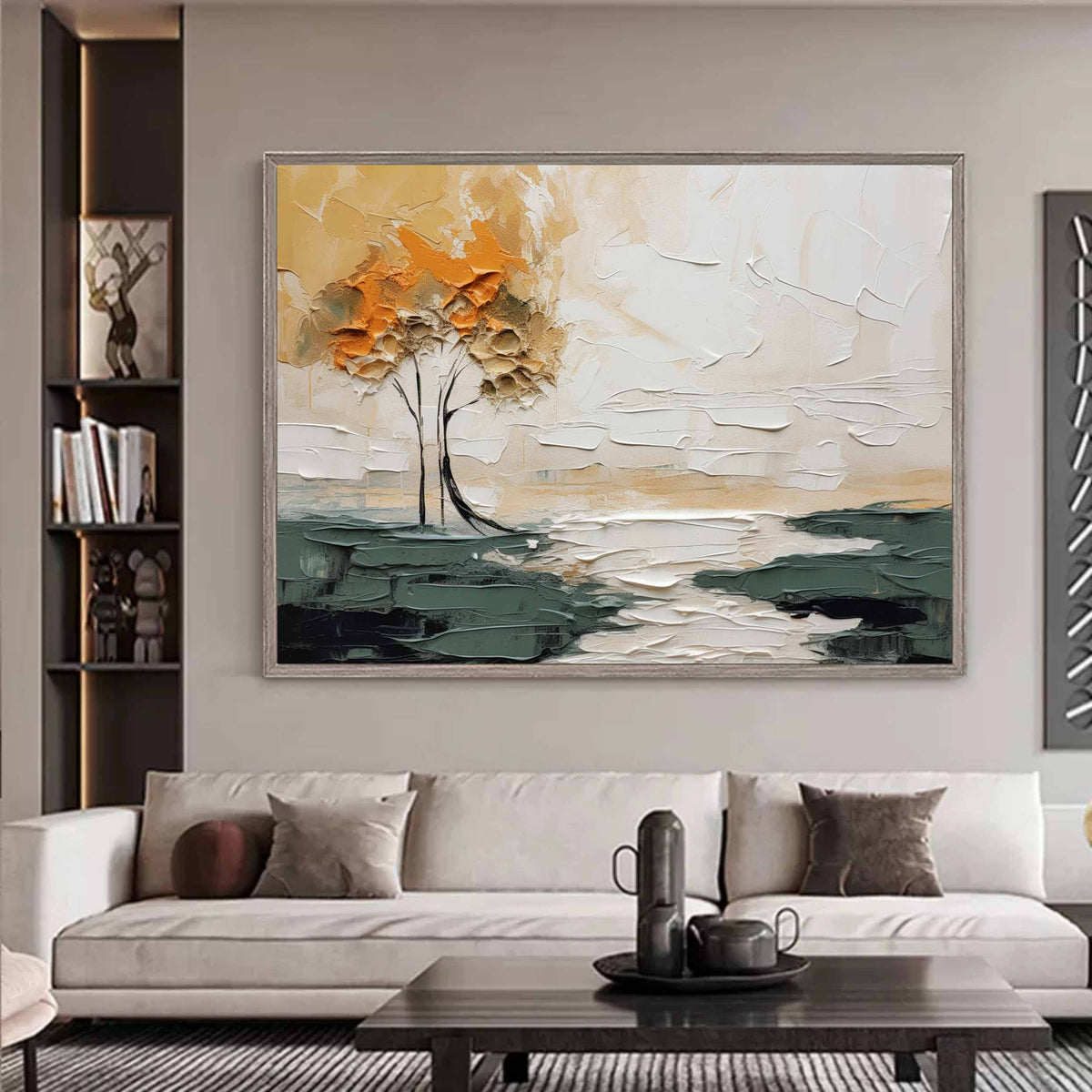 Autumn Duo Trees Impasto Landscape Painting