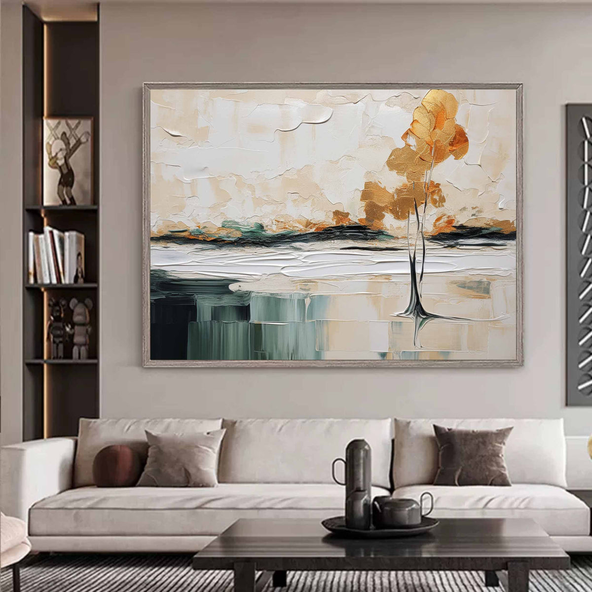 Golden Solitary Tree Landscape Impasto Painting