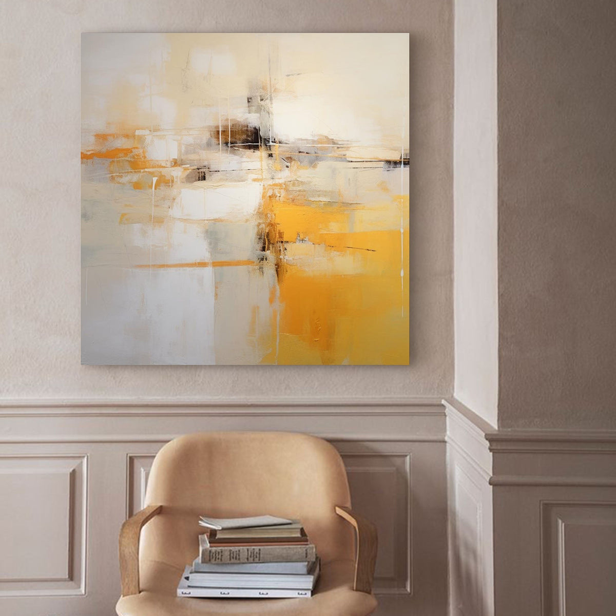 Warm Tone Oil Painting Yellow Beige Modern Wall Art