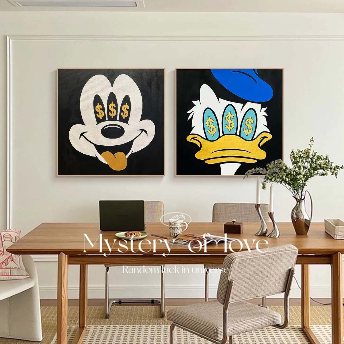 Money Obsessed Mickey Donald Diptych Painting