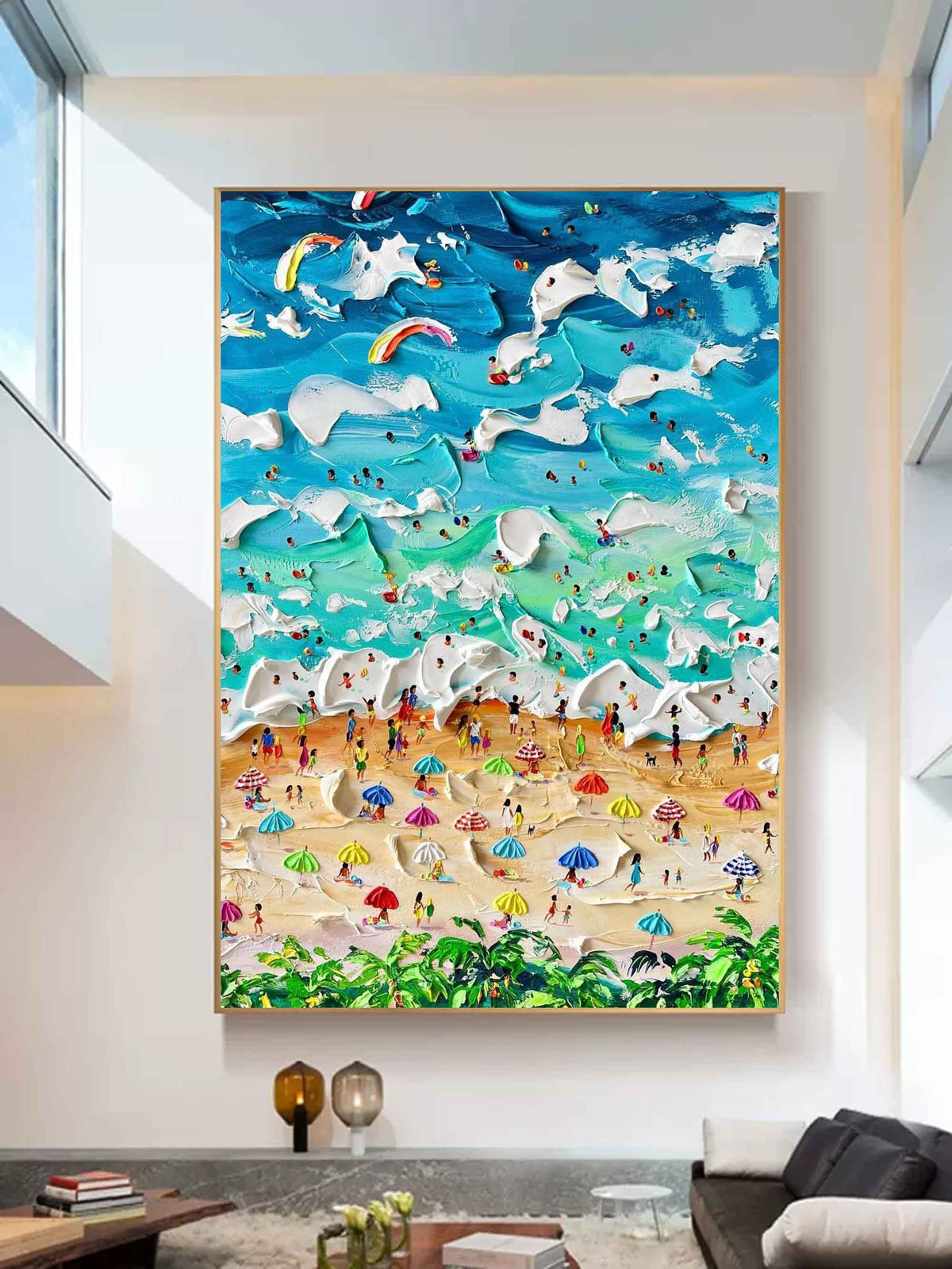 Vibrant Beach Scene Art Oil Painting