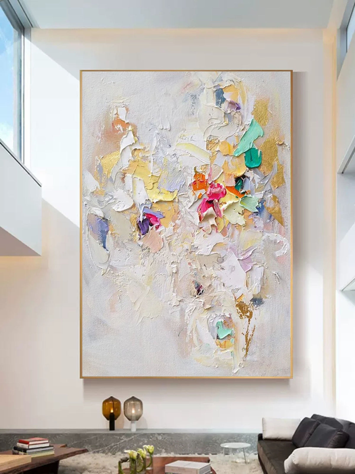 Vibrant Floral Impasto Painting Colorful Textured Wall Art