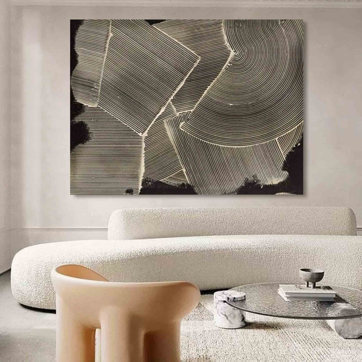 Geometric Line Texture Oil Painting Minimalist Black White