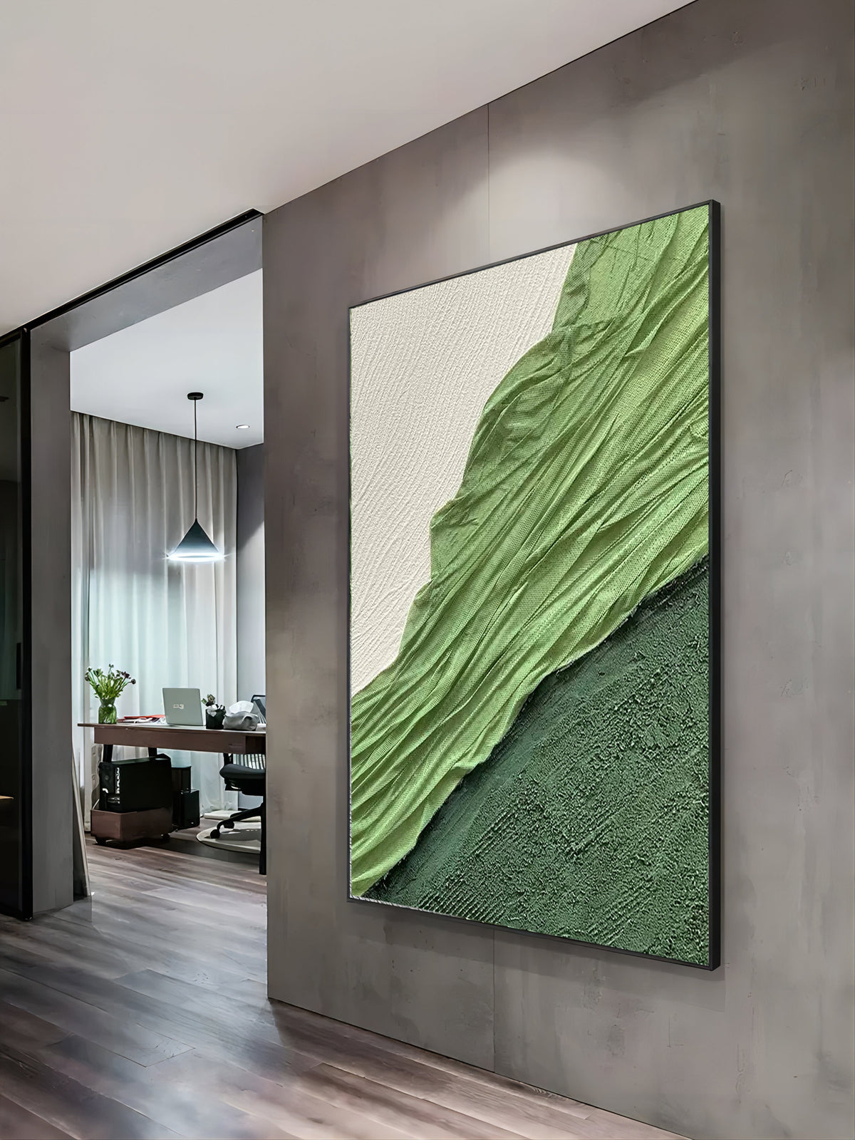 Green Gradient Textured Abstract Wall Art