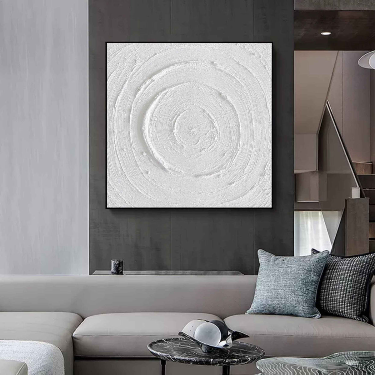 Plaster Art White Circular Texture 3D Painting